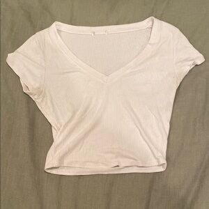 White V-Neck Ribbed Women's Top